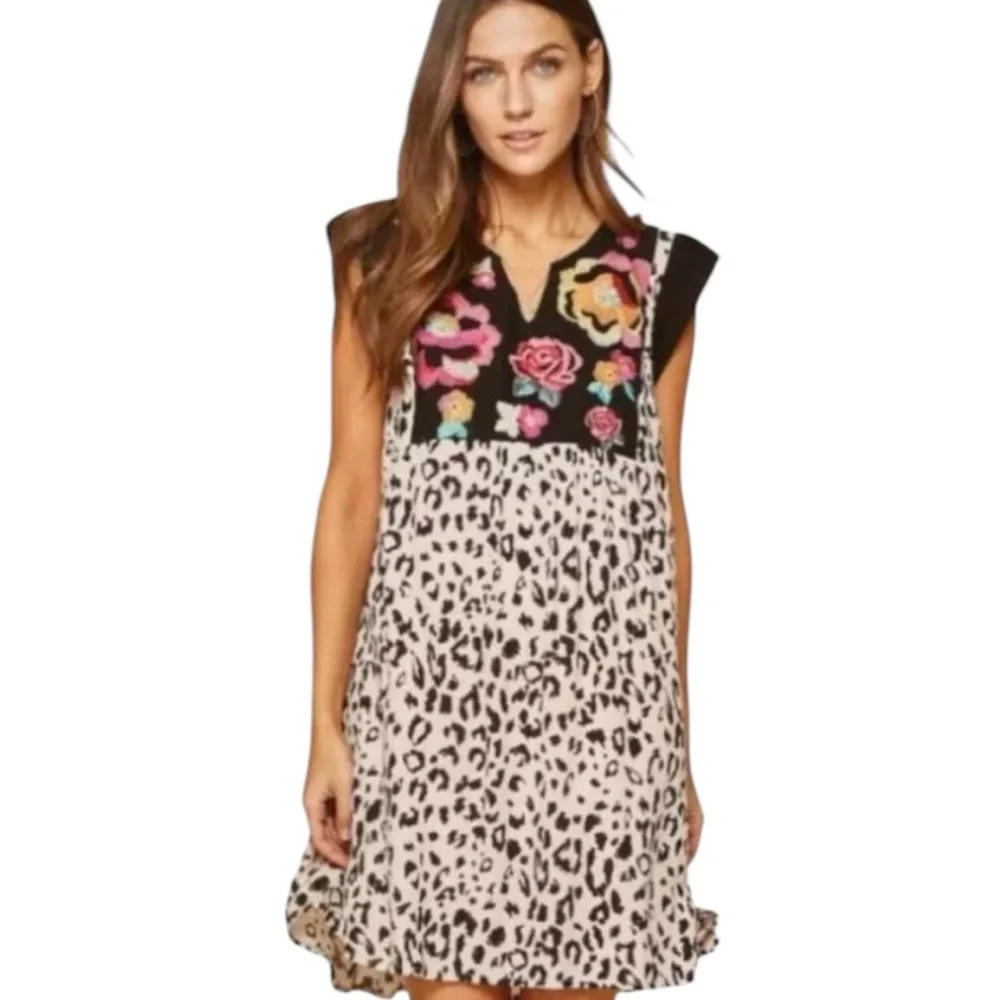 Savanna Jane x Anthropologie‎ Lucky in Leopard Womens Shift Dress